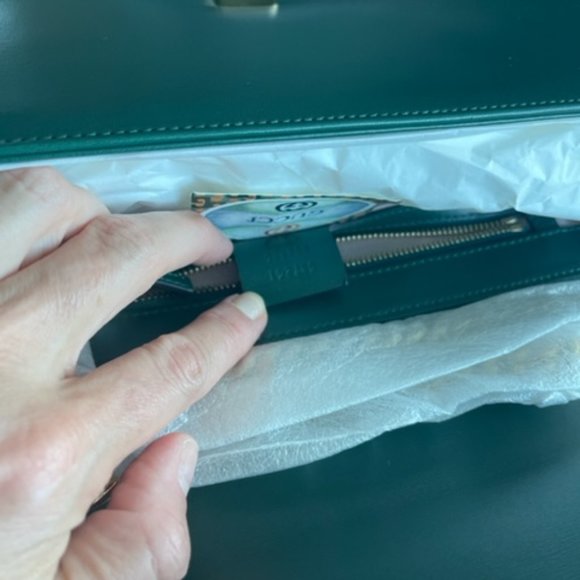 Gucci Rajah Chain Shoulder Bag Leather Medium Gold Dark Green Handbag Vitello NW - Picture 15 of 16